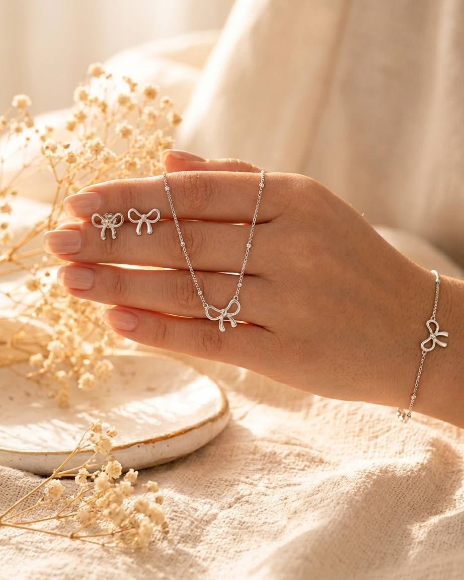 Bow Jewellery Set – Necklace, Earrings & Bracelet