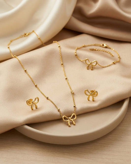 Bow Jewellery Set – Necklace, Earrings & Bracelet