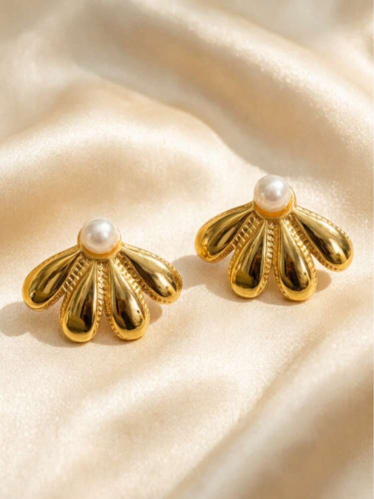 Pearl Stud Earrings on satin