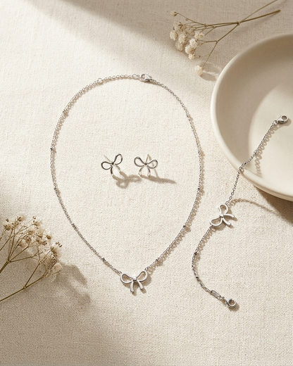 Bow Jewellery Set – Necklace, Earrings & Bracelet