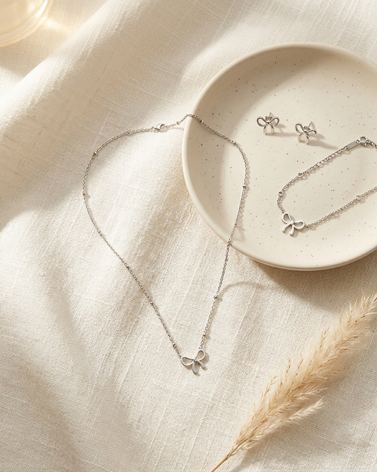 Bow Jewellery Set – Necklace, Earrings & Bracelet