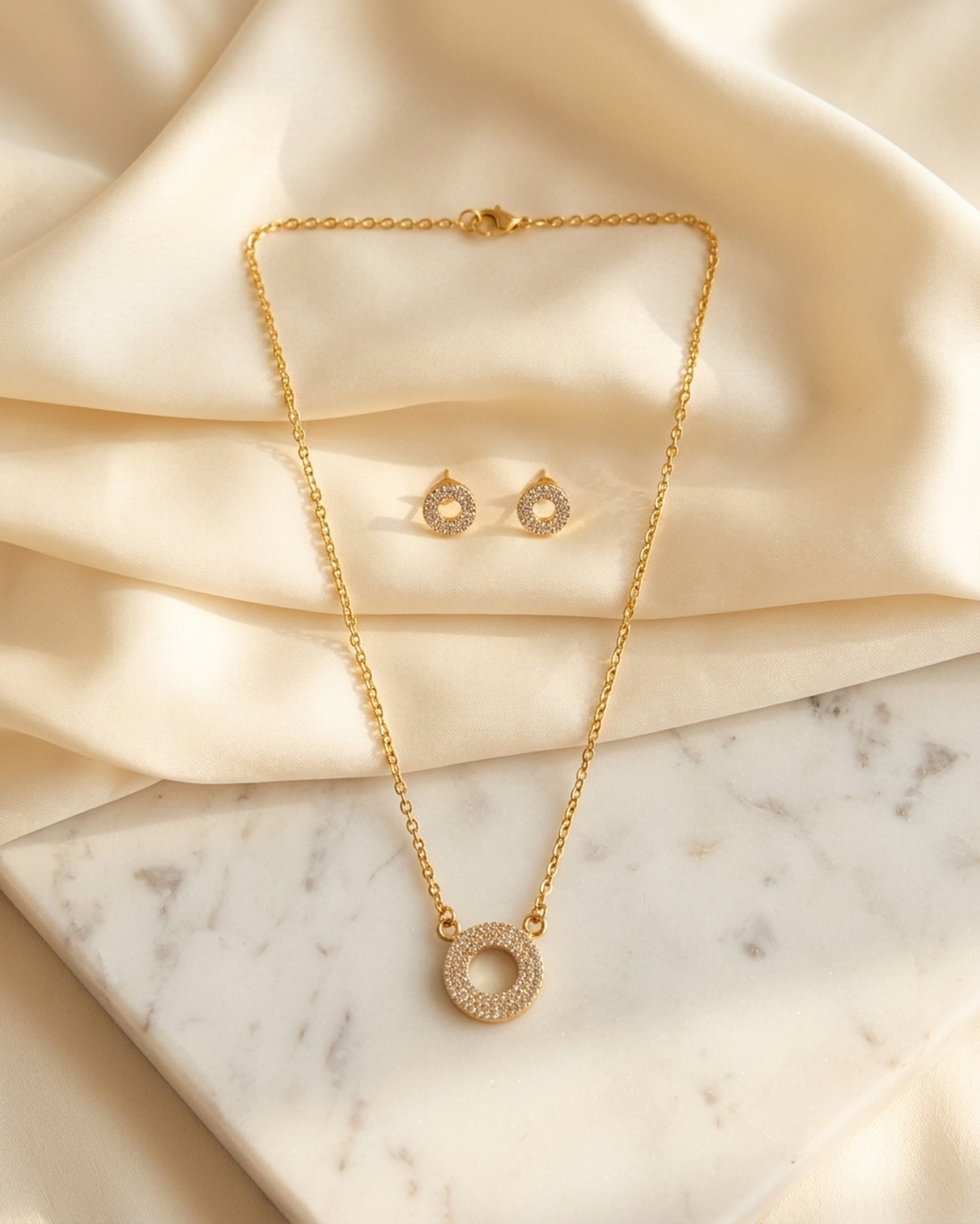 Open Circle Pendant - Necklace & Earrings Set