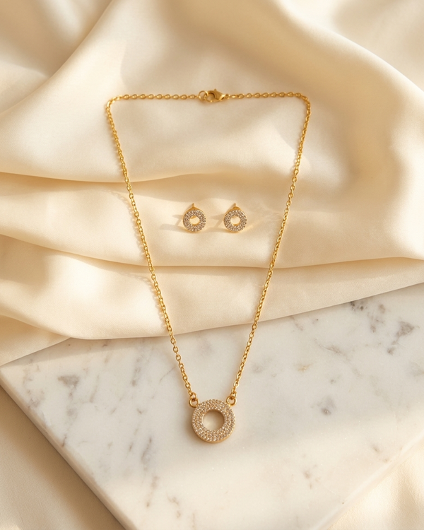 Open Circle Pendant - Necklace & Earrings Set