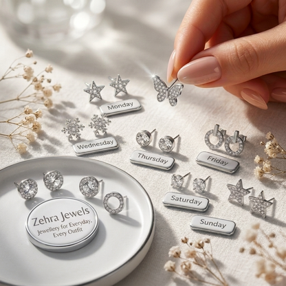 7 Days of Sparkle — Weekly Stud Earring Set (7 Pairs) – Silver