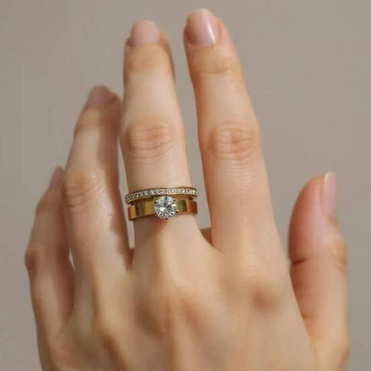Crystal Accent Statement Ring stacked