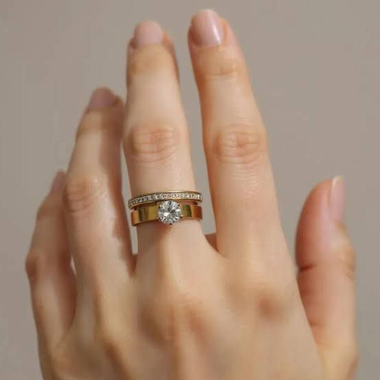 Crystal Accent Statement Ring stacked