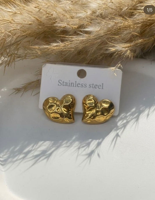 Hammered Heart Stud Earrings