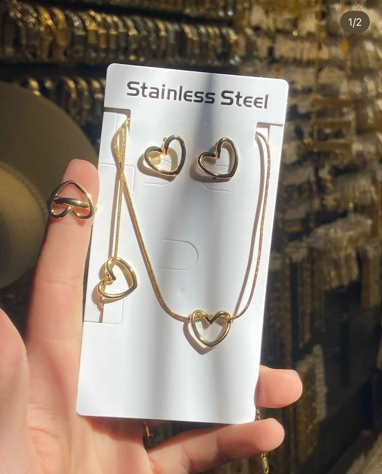 Open Heart Ring on Stainless Steel card