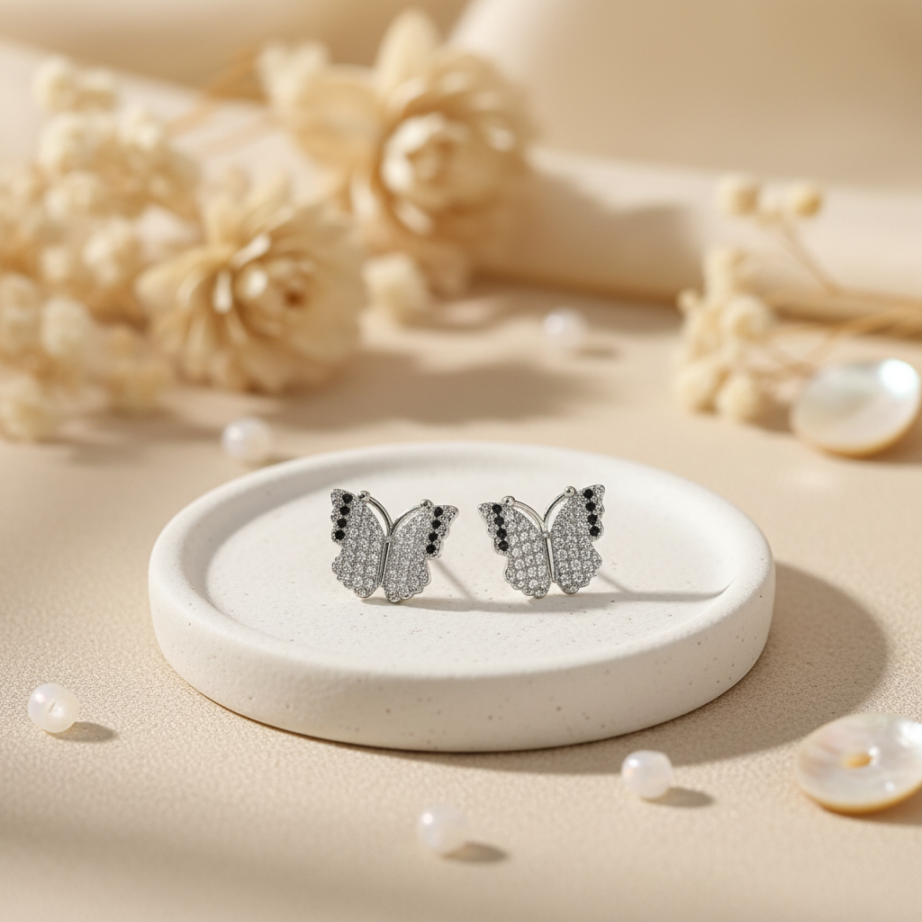 Silver Butterfly Studs – Cream Aesthetic